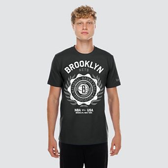 Men's New Era Black Brooklyn Nets Laurel Crest Flocking T-Shirt