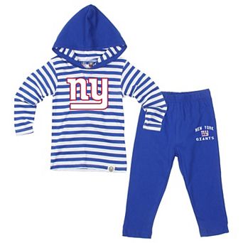 Toddler Wes & Willy Royal New York Giants Stripe Hooded Long Sleeve and Pant Set
