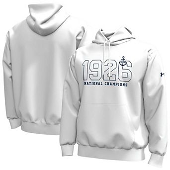 Men's Under Armour White Navy Midshipmen National Championship 100th Anniversary Icon Taped Hoodie