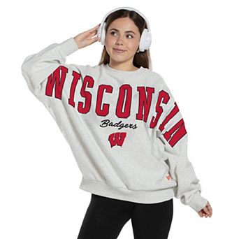 Women's Pressbox Heather Gray Wisconsin Badgers Flannigan Oversized Fleece Sweatshirt