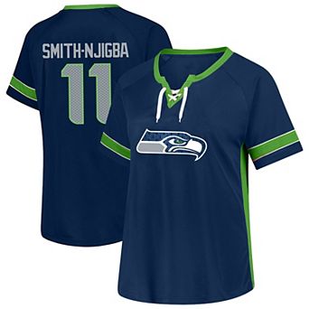 Women's Fanatics Jaxon Smith-Njigba College Navy Seattle Seahawks Plus Size Lace Bling Name & Number T-Shirt