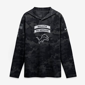 Men's Nike Black Detroit Lions 2026 Salute to Service Sideline Lightweight Hooded Dri-FIT Long Sleeve Top
