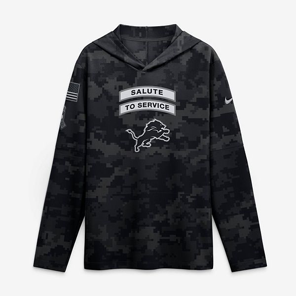 Men's Nike Black Detroit Lions 2026 Salute to Service Sideline Lightweight Hooded Dri-FIT Long Sleeve Top