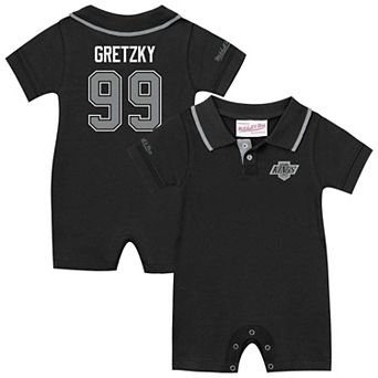 Infant Mitchell & Ness Wayne Gretzky Black Los Angeles Kings Retro Roots Player Rugby Romper