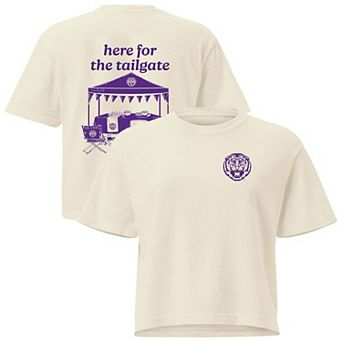 Women's Comfort Colors Cream LSU Tigers Here For The Tailgate Cropped T-Shirt