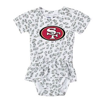 Girls Infant Wes & Willy White San Francisco 49ers Leopard Print Ruffled Romper