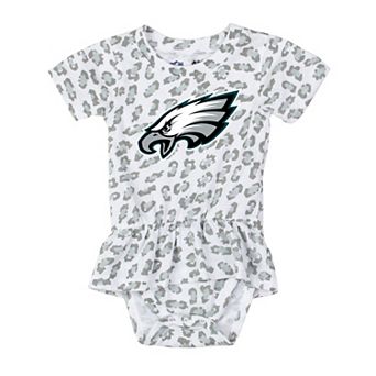 Girls Infant Wes & Willy White Philadelphia Eagles Leopard Print Ruffled Romper
