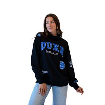 Women's Gameday Social Black Duke Blue Devils Patch Mockneck Sweatshirt