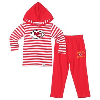 Toddler Wes & Willy Red Kansas City Chiefs Stripe Hooded Long Sleeve and Pant Set