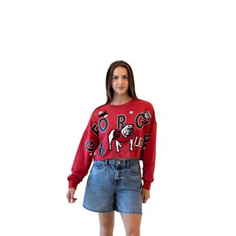 Women's Gameday Social Red Georgia Bulldogs Patch Phipps Sweatshirt