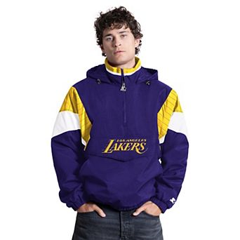 Men's Starter Purple Los Angeles Lakers The Throwback Half-Zip Hooded Jacket