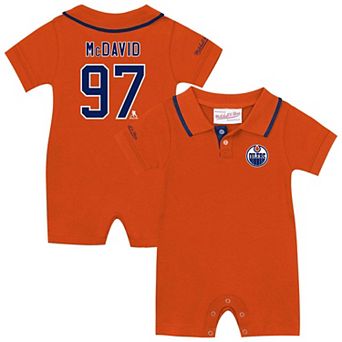 Infant Mitchell & Ness Connor McDavid Orange Edmonton Oilers Retro Roots Player Rugby Romper