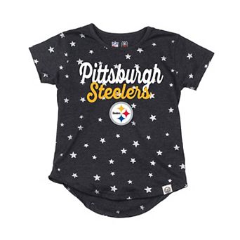 Girls Youth Wes & Willy Black Pittsburgh Steelers Shimmer Star T-Shirt