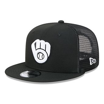 Men's New Era Black Milwaukee Brewers 9FIFTY Adjustable Trucker Hat