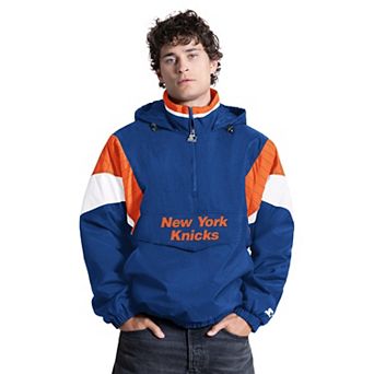 Men's Starter Blue New York Knicks The Throwback Half-Zip Hooded Jacket