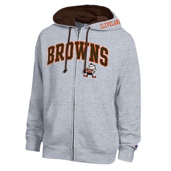 Men's Champion Heather Gray/Brown Cleveland Browns Full-Zip Hoodie