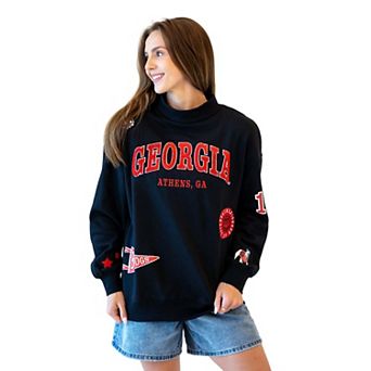 Women's Gameday Social Black Georgia Bulldogs Patch Mockneck Sweatshirt