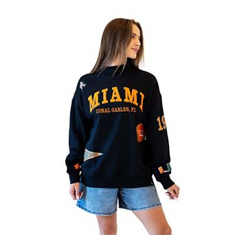 Women's Gameday Social Black Miami Hurricanes Patch Mockneck Sweatshirt