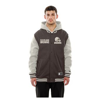 Men's New Era Brown/Cream Cleveland Browns Full-Snap Fleece Hooded Jacket