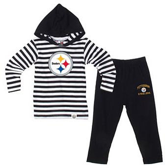 Toddler Wes & Willy Black Pittsburgh Steelers Stripe Hooded Long Sleeve and Pant Set