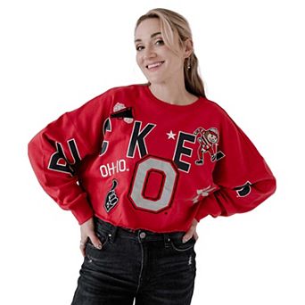 Women's Gameday Social Scarlet Ohio State Buckeyes Patch Phipps Sweatshirt