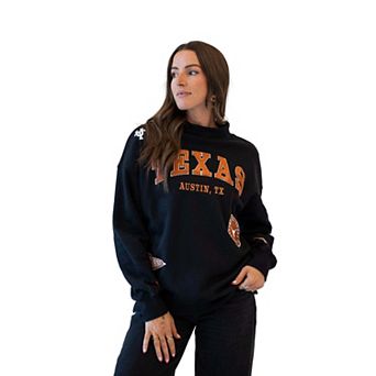 Women's Gameday Social Black Texas Longhorns Patch Mockneck Sweatshirt