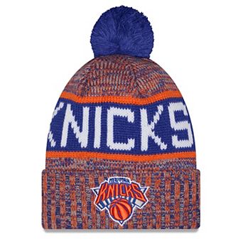 Youth New Era Orange New York Knicks Tri-Color Cuffed Knit Hat with Pom