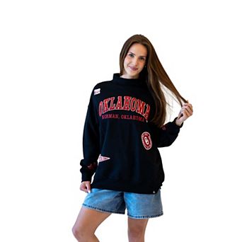Women's Gameday Social Black Oklahoma Sooners Patch Mockneck Sweatshirt