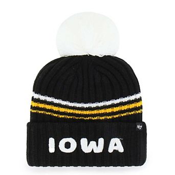 Women's '47 Black Iowa Hawkeyes Seasonal Fuzzy Script Big Pom Knit Hat
