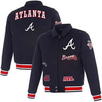 Women's JH Design Navy Atlanta Braves Reversible Wool Full-Snap Jacket