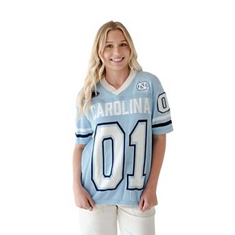 Women's Gameday Social Carolina Blue North Carolina Tar Heels Knit Football Jersey Sweater