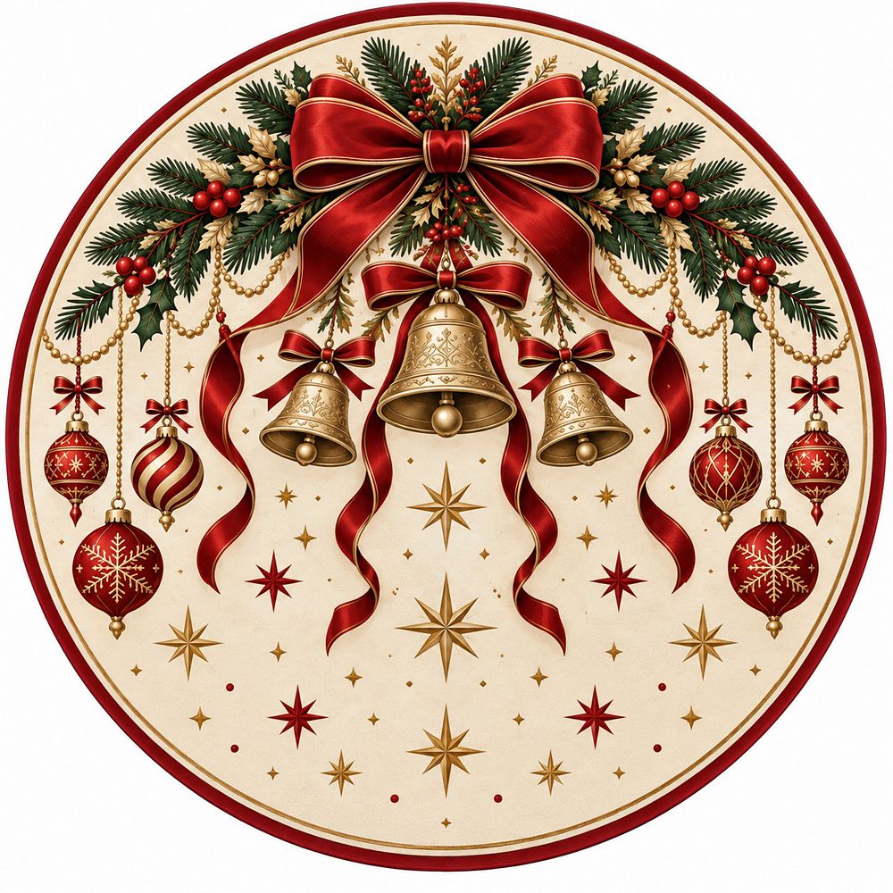 6' x 6' Ultra Thin Holiday Star Christmas Round Area Rug