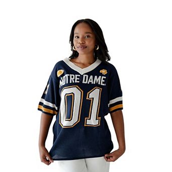 Women's Gameday Social Navy Notre Dame Fighting Irish Knit Football Jersey Sweater