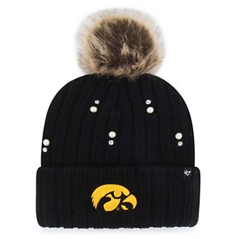 Women's '47 Black Iowa Hawkeyes Pearl Fur Knit Hat with Pom