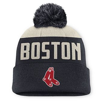 Men's Nike White/Navy Boston Red Sox Peak Standard Cuffed Knit Hat with Pom