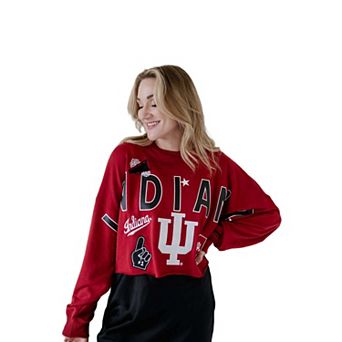 Women's Gameday Social Crimson Indiana Hoosiers Patch Phipps Sweatshirt