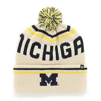 Unisex '47 Cream Michigan Wolverines Quattrle Waffle Cuffed Knit Hat with Pom