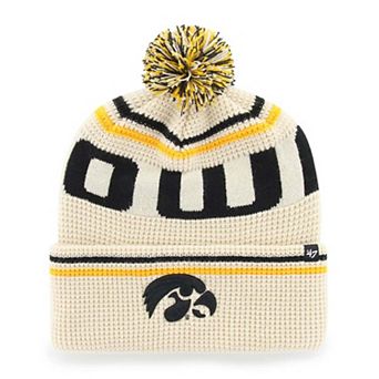 Unisex '47 Cream Iowa Hawkeyes Quattrle Waffle Cuffed Knit Hat with Pom