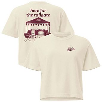 Women's Comfort Colors Cream Mississippi State Bulldogs Here For The Tailgate Cropped T-Shirt