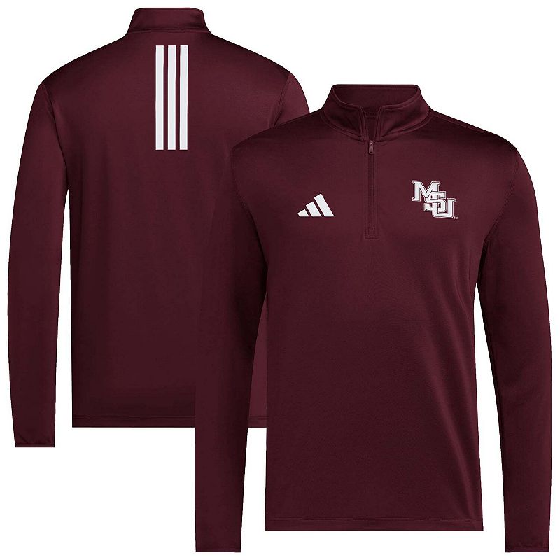adidas Maroon Mississippi State Bulldogs Interlock Logo Quarter-Zip Pullover