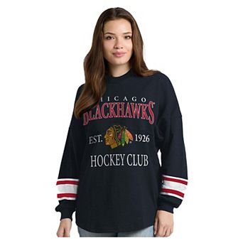 Women's Fanatics Black Chicago Blackhawks Hockey Club Spirit Jersey Heavyweight Long Sleeve T-Shirt