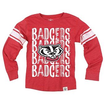 Youth Wes & Willy Red Wisconsin Badgers Long Sleeve Football Jersey T-Shirt