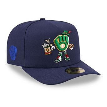 Men's New Era Navy Milwaukee Brewers Cartoon A-Frame 59FIFTY Fitted Hat