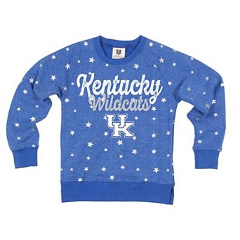 Girls Youth Wes & Willy Royal Kentucky Wildcats Shimmer Star Reverse Fleece Sweatshirt
