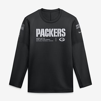 Men's Nike Black Green Bay Packers 2026 Salute to Service Sideline Coaches Crewneck Therma-FIT Sweatshirt