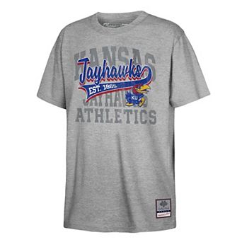 Youth Mitchell & Ness Heather Gray Kansas Jayhawks Retro Sweeper T-Shirt