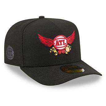 Men's New Era Black Atlanta Hawks Injection Cartoon Logo A-Frame 59FIFTY Fitted Hat