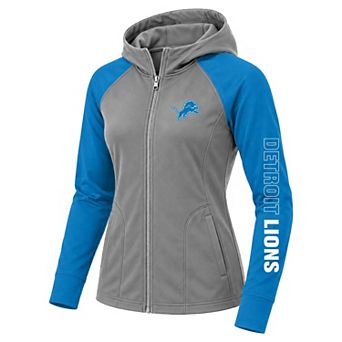 Women's Fanatics Gray/Blue Detroit Lions Plus Size Cornerback Blitz Full-Zip Hoodie