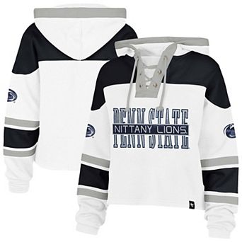 Women's '47 White Penn State Nittany Lions Cut Thru Cropped Superior Lacer Pullover Hoodie