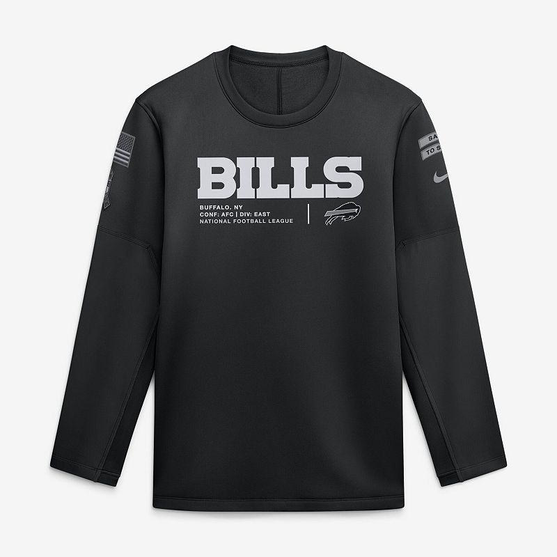 Nike Black Buffalo Bills 2026 Salute to Service Sideline Coaches Crewneck Therma-FIT Sweatshirt